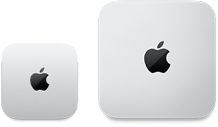 Due Mac mini visti dall’alto, alluminio color argento, angoli arrotondati, logo Apple nero lucido al centro, il modello a sinistra è la versione più recente ed è grande meno della metà di quello a destra