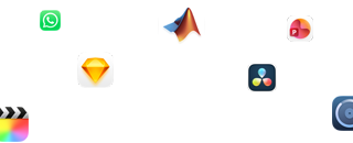 Varie icone di app disposte intorno al testo che recita: Guarda come volano le app professionali